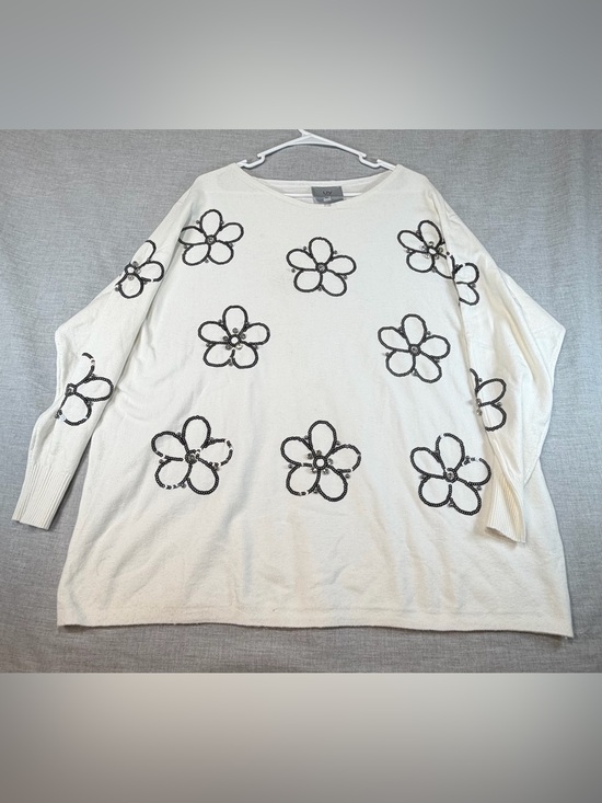 Milano Sweaters - LIV Milano White Sweater with Black Sequin Floral Appliqués
